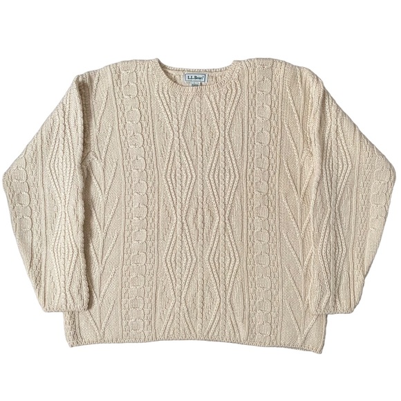 L.L. Bean Sweaters - Vintage LL Bean Cable Knit Sweater Ivory Women's Large 100% Wool Made in Ireland